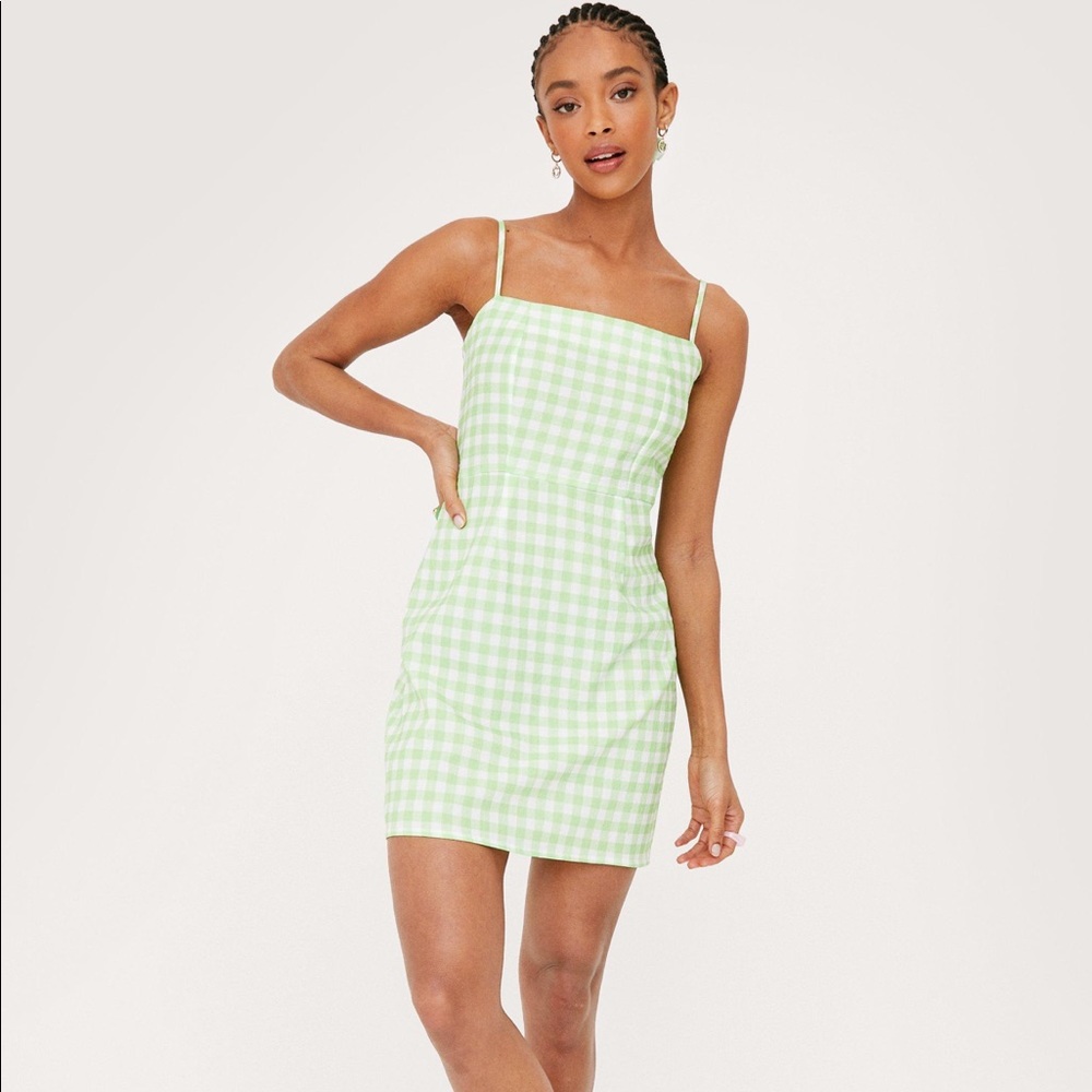 Nasty gal lime green gingham mini dress with matching scrunchie